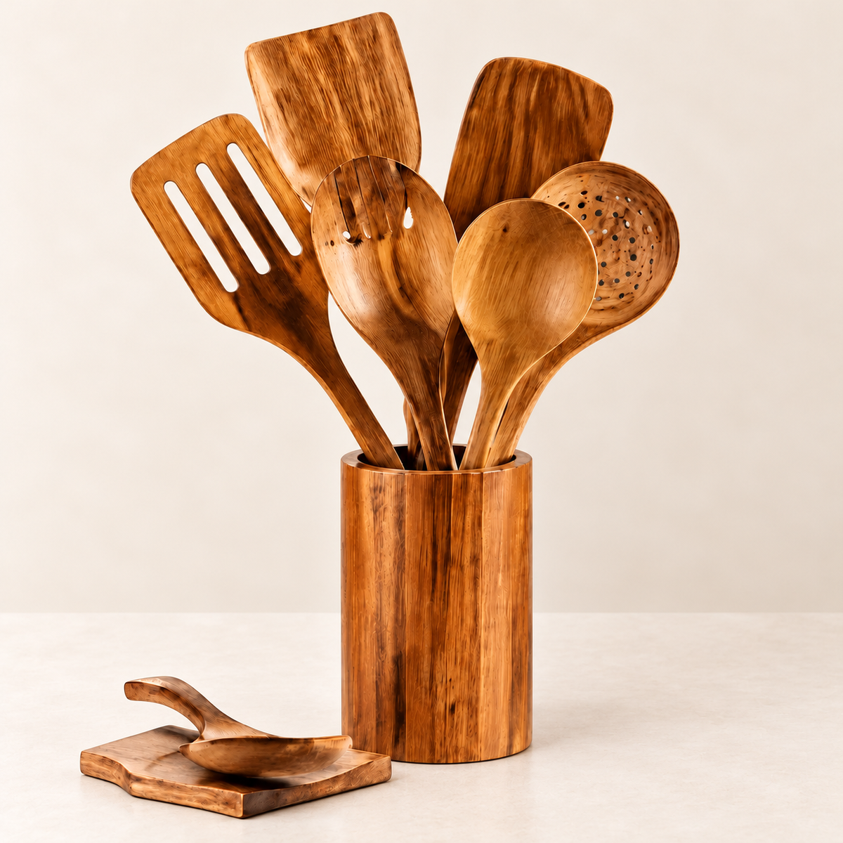 Ensemble d'ustensile en bois de Teck™ - 7 pièces