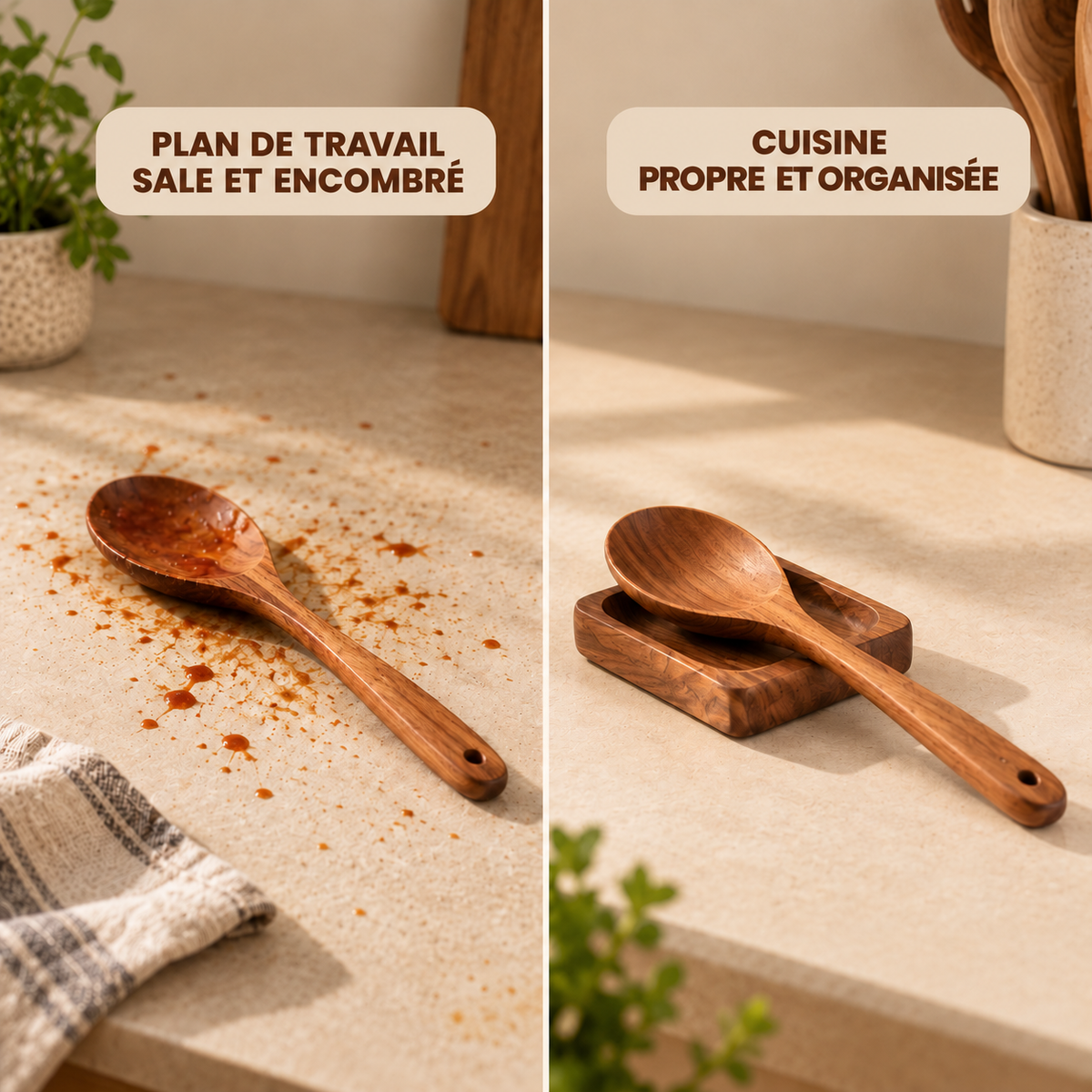 Ensemble d'ustensile en bois de Teck™ -  7 pièces