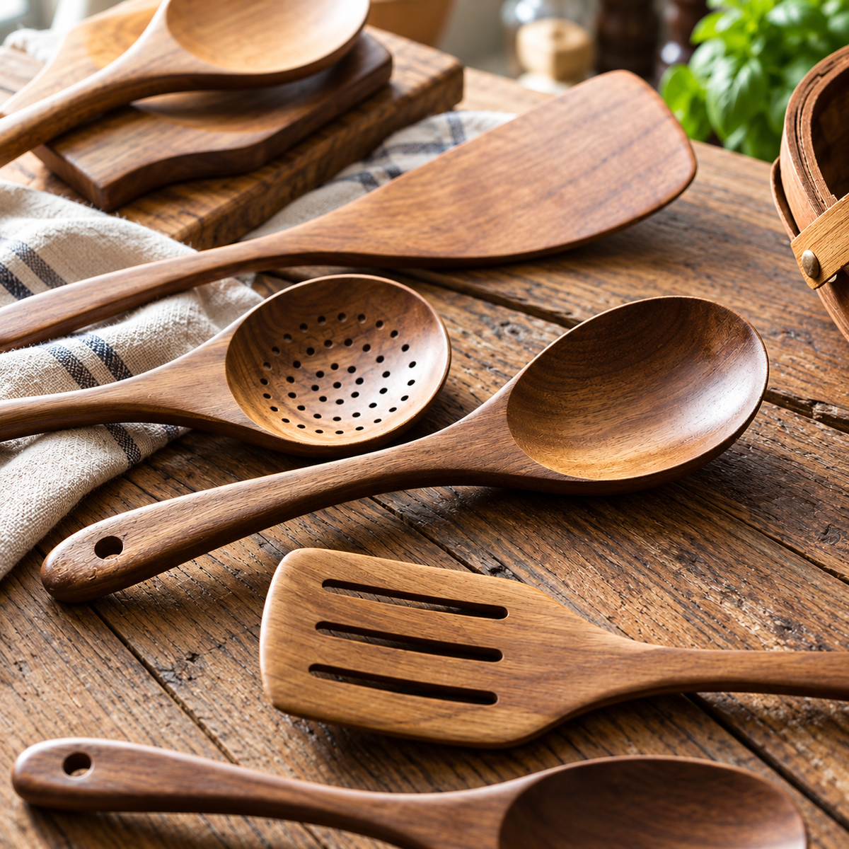 Ensemble d'ustensile en bois de Teck™ -  7 pièces