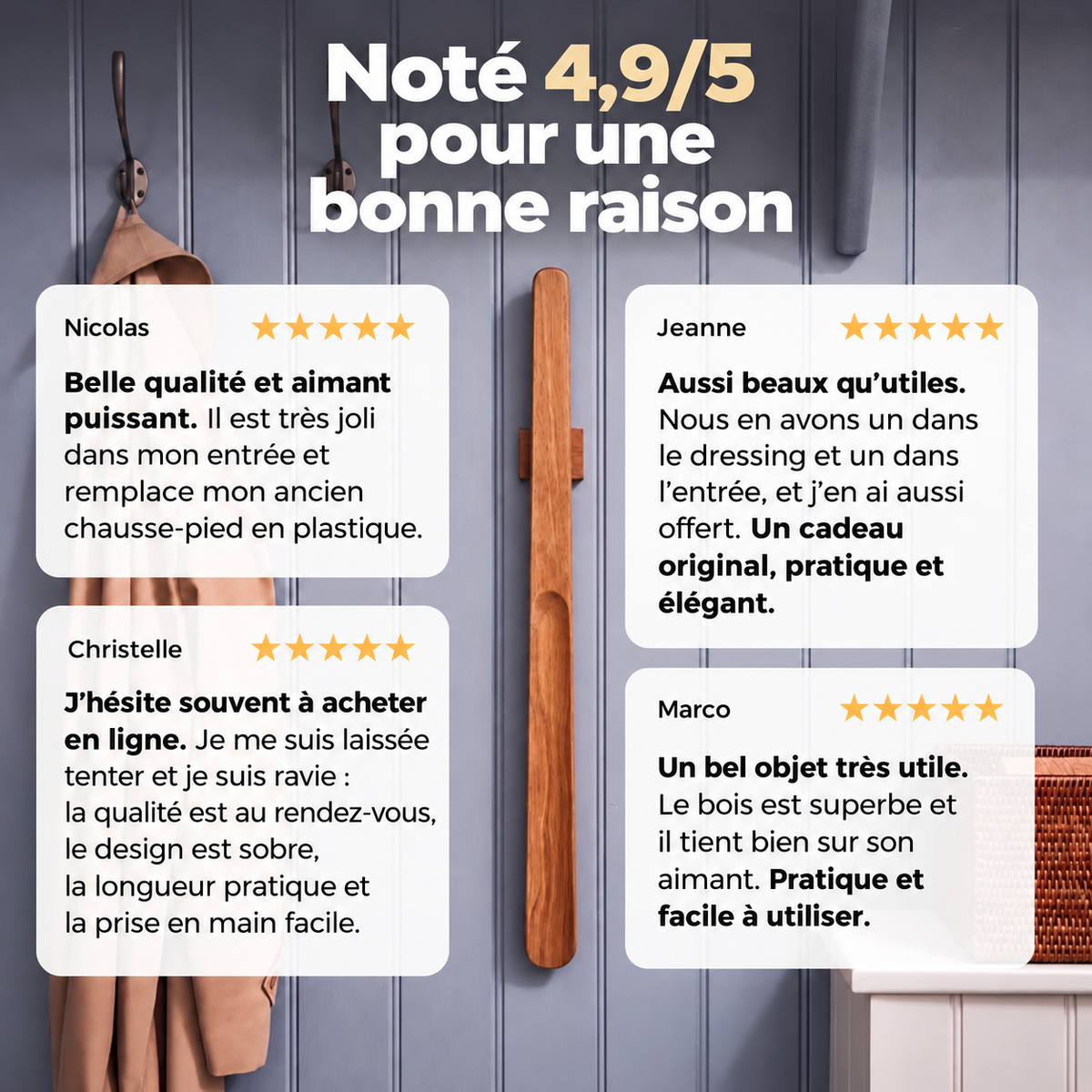 Chausse-pied magnétique en bois